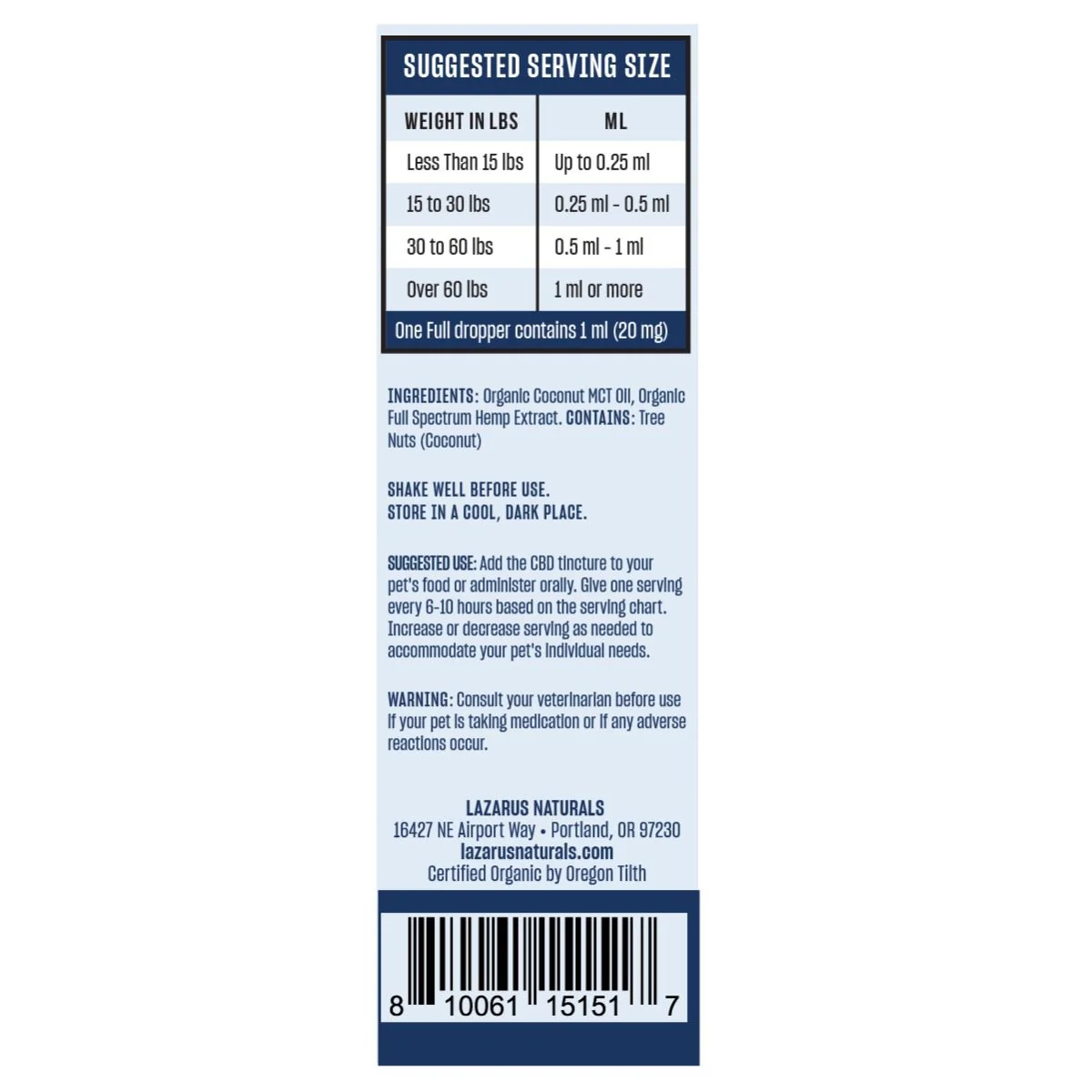 Lazurus Natural’s Classic Calming Pet CBD Oil Tincture - Image 2